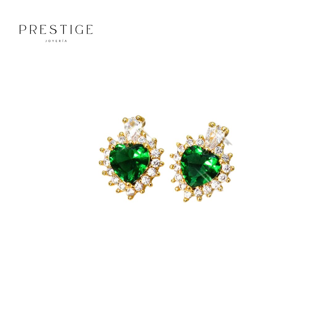 Aretes Corazón Esmeralda - Prestige Joyería