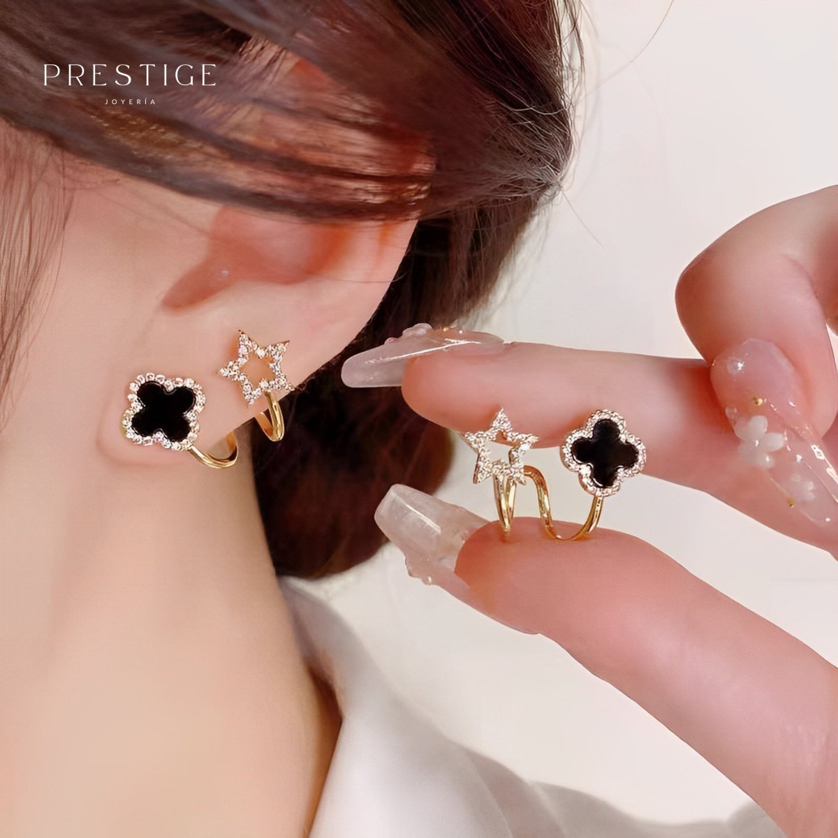 Aretes Trébol Negro - Prestige Joyería