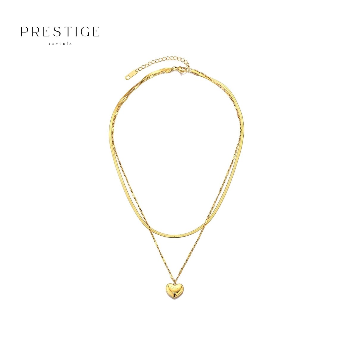 Cadena Doble con Corazón Love You - Prestige Joyería