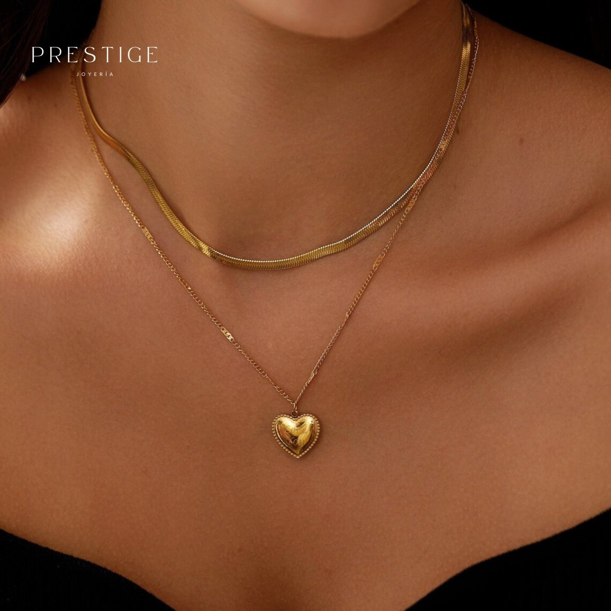 Cadena Doble con Corazón Love You - Prestige Joyería