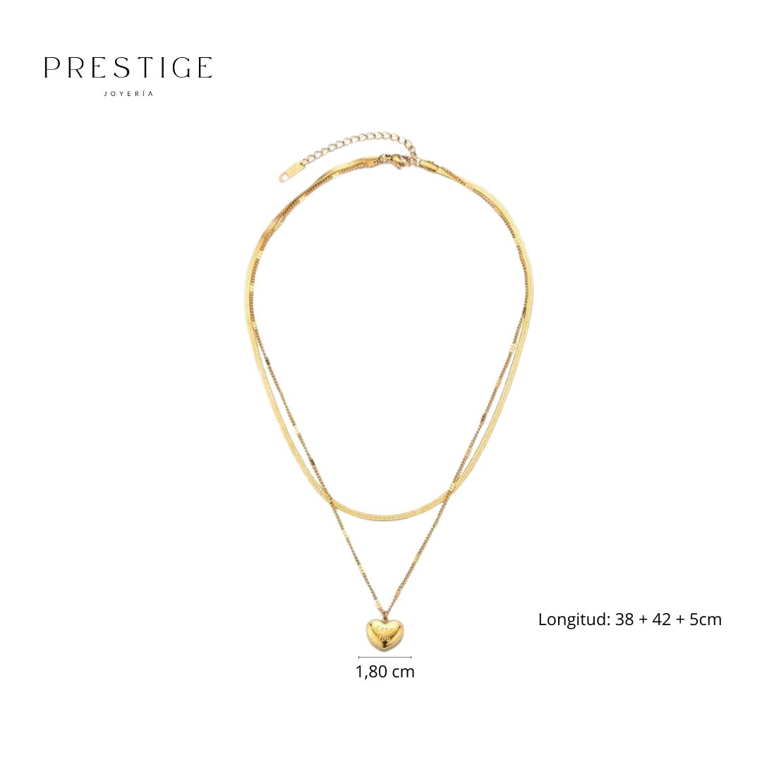 Cadena Doble con Corazón Love You - Prestige Joyería