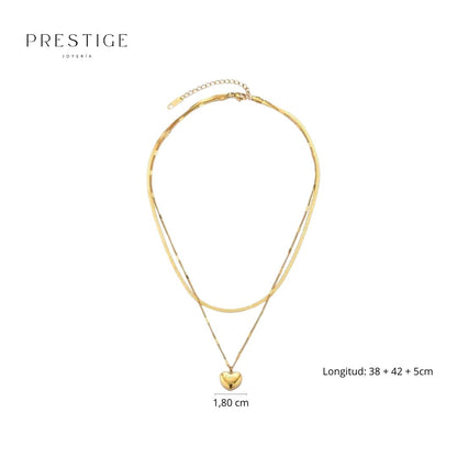 Cadena Doble con Corazón Love You - Prestige Joyería